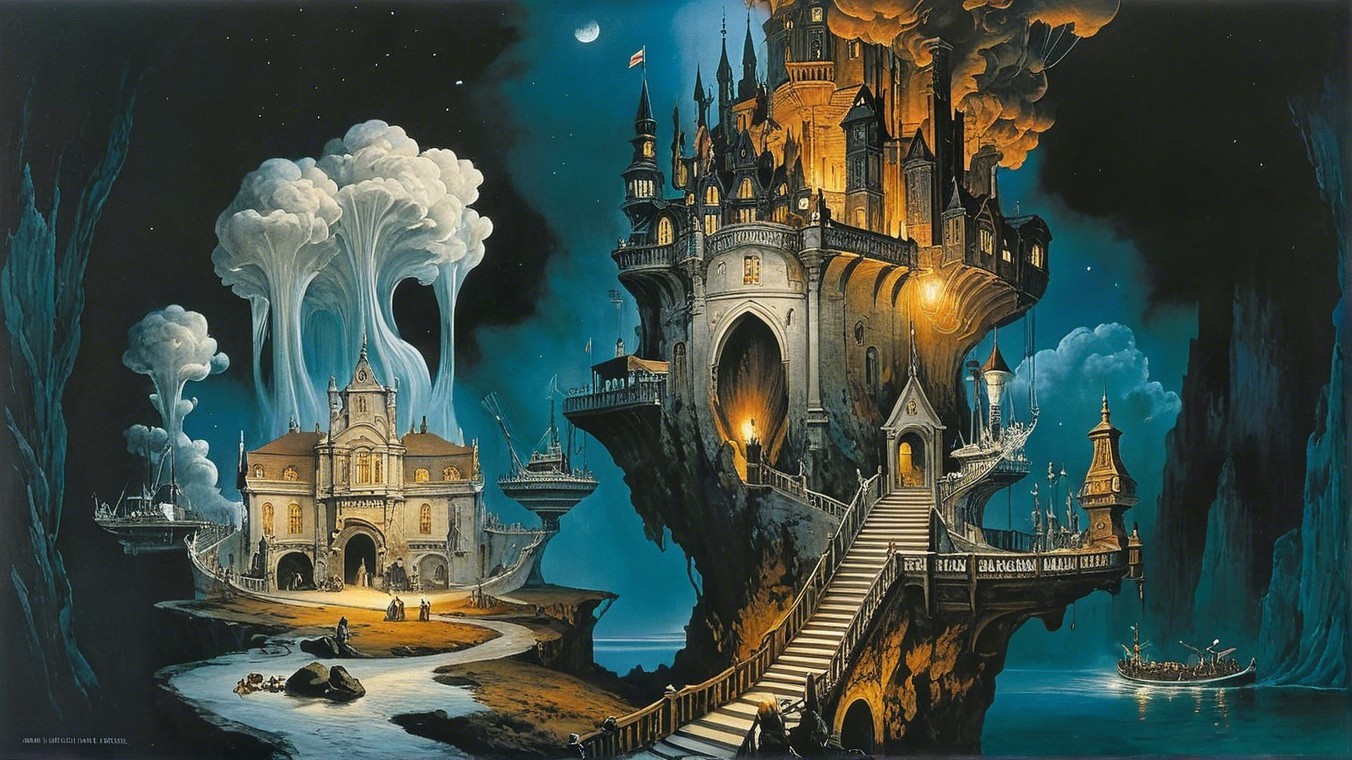 Dramatic Castle on Cliff in Fantastical Landscape