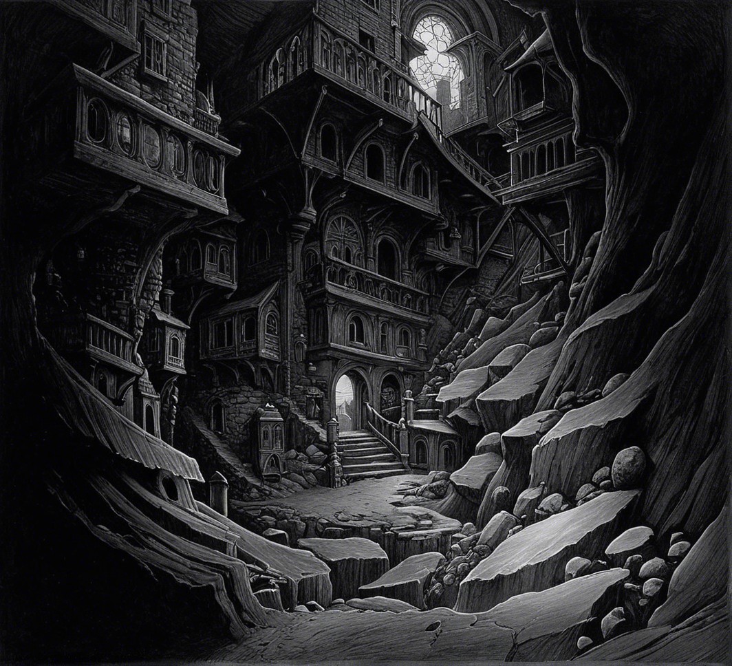 Surreal Underground City with Stone Architecture