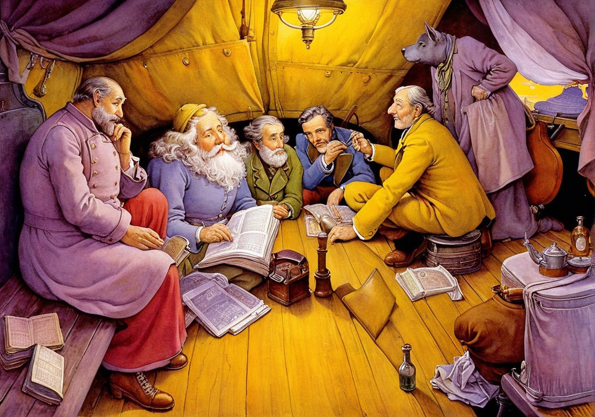 Indoor Gathering of Five Men in Cozy Setting