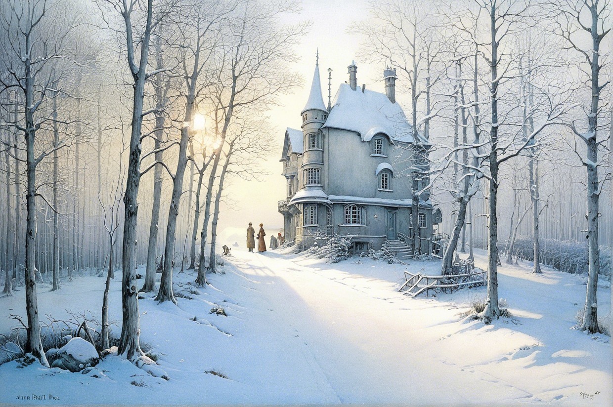Whimsical Snow-Covered House in a Winter Landscape