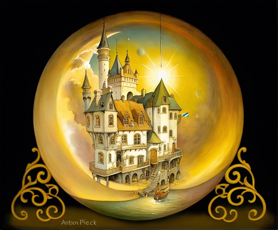 Enchanting castle within a golden sphere landscape
