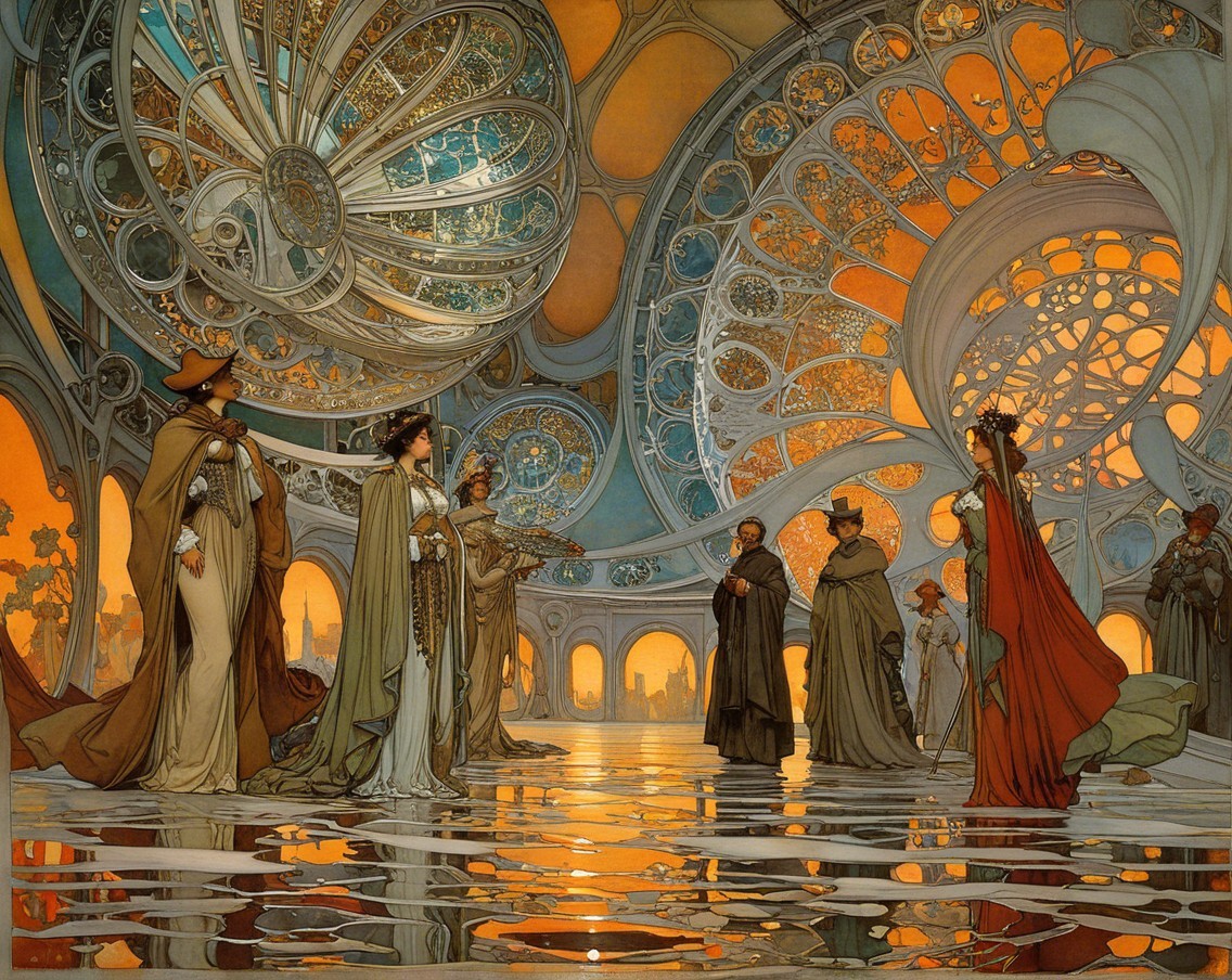 Ornate Fantastical Interior with Elegant Figures