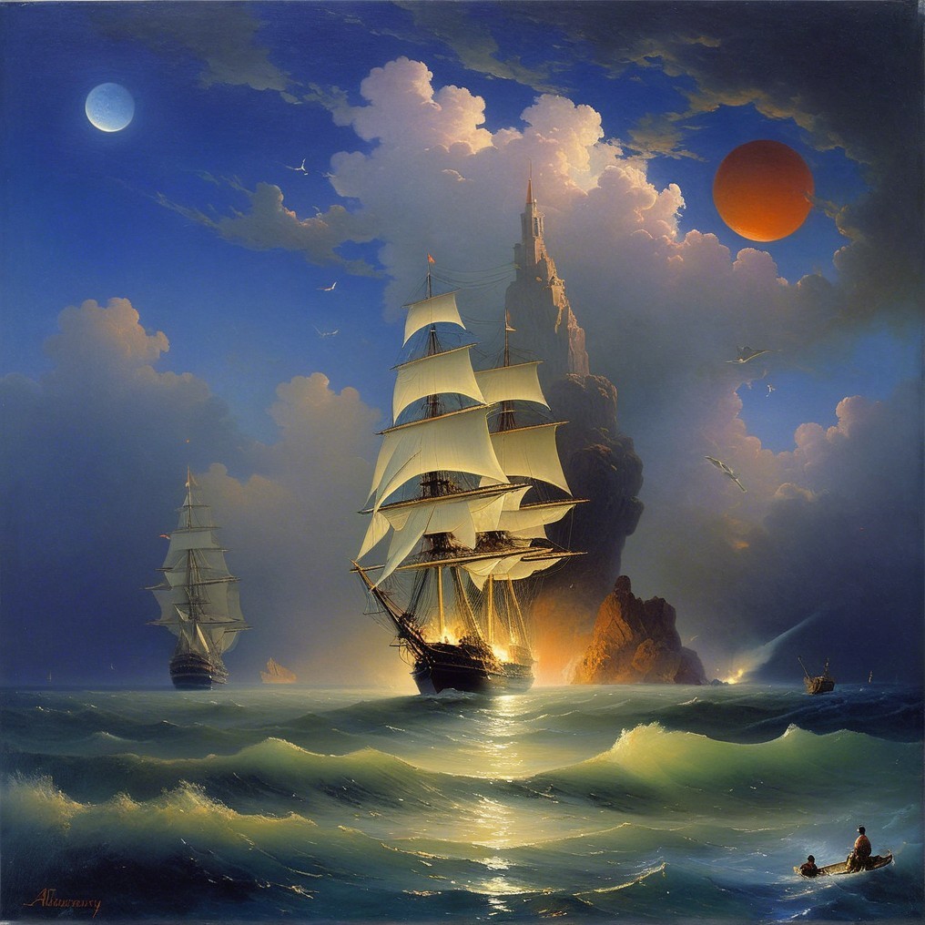 Tall Ships on Vibrant Oceans Under Dramatic Sky