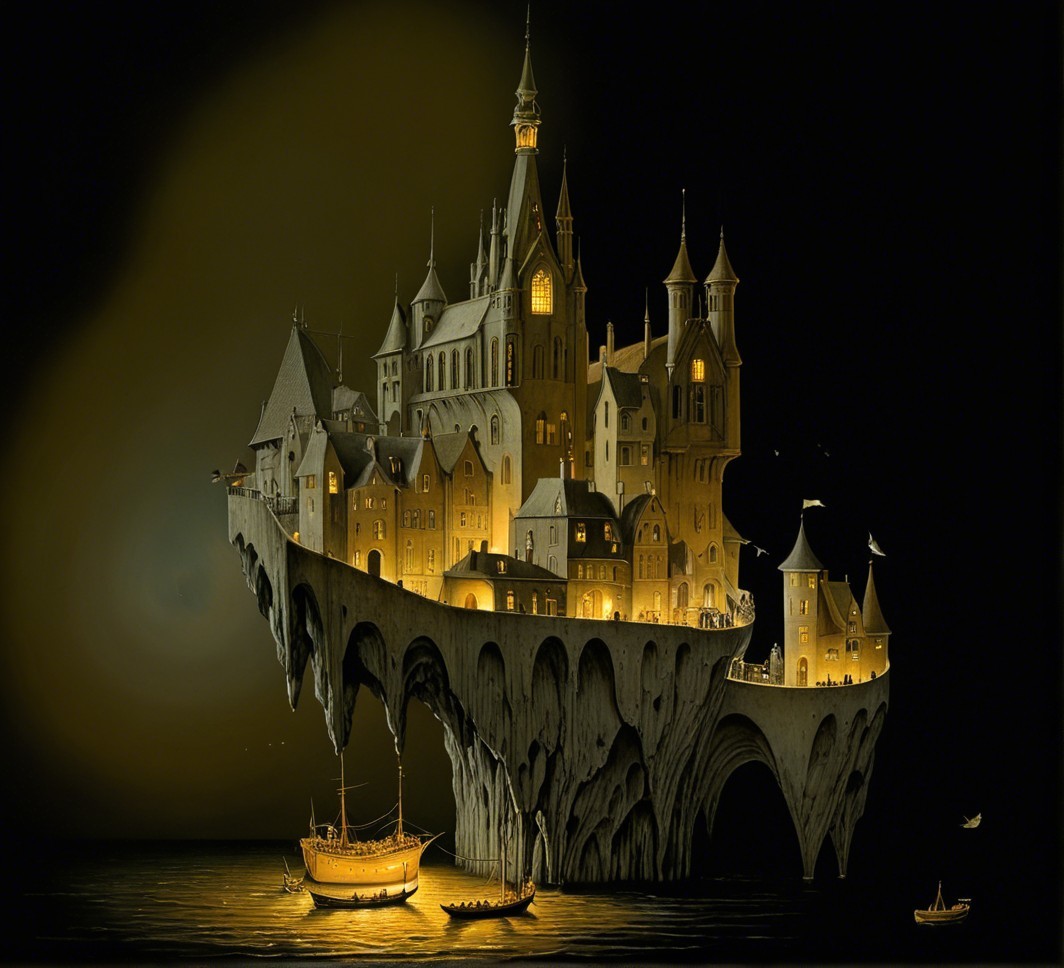 Castle on Cliff with Reflections in Serene Waters