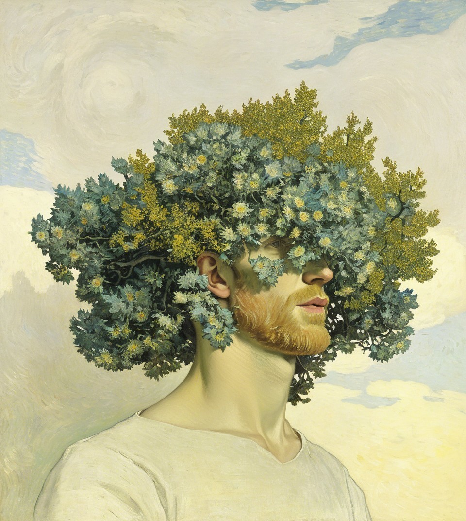 Surreal Portrait of a Man with Foliage Hair