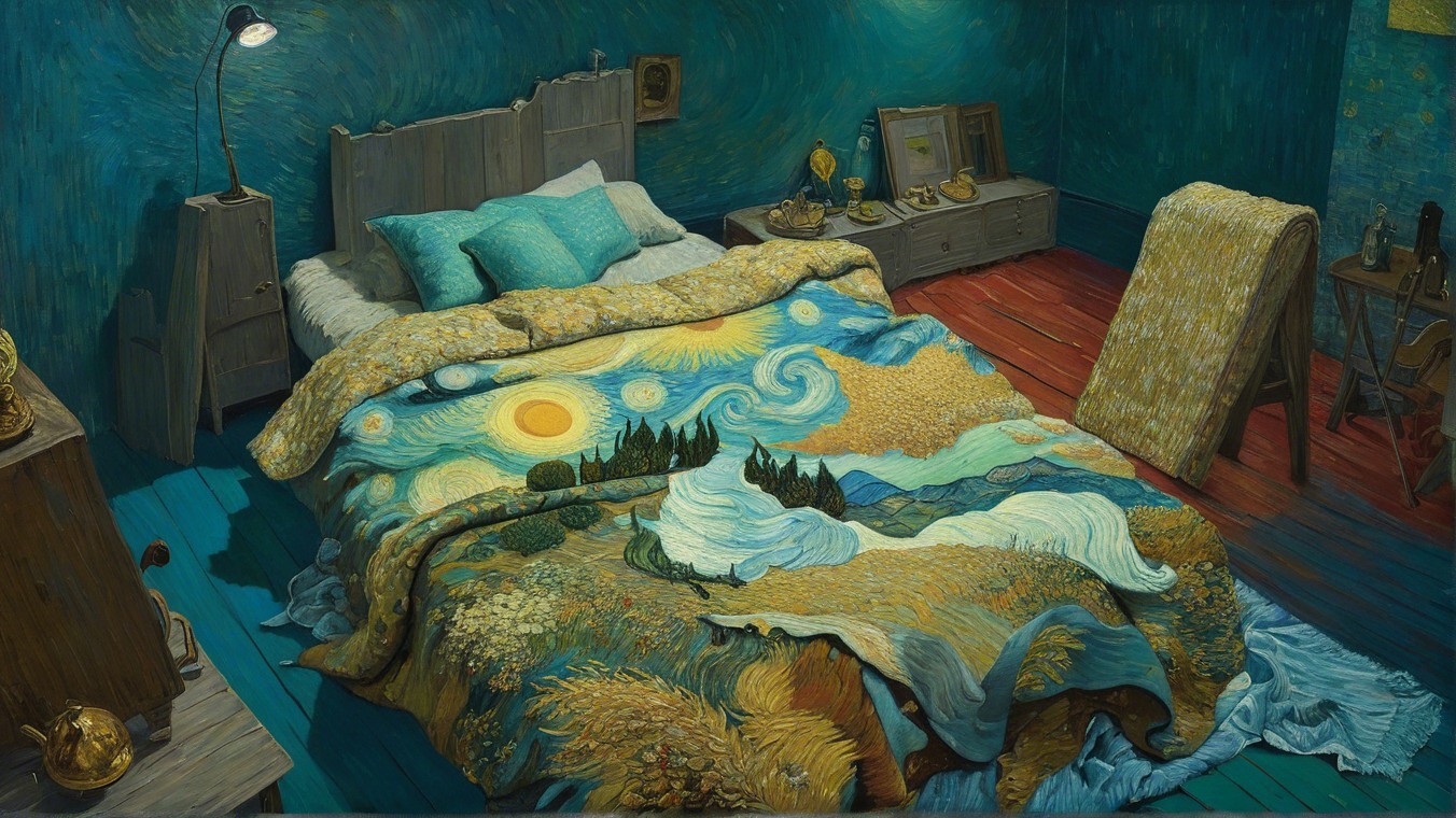 Cozy Bedroom with Vivid Quilt and Warm Decor
