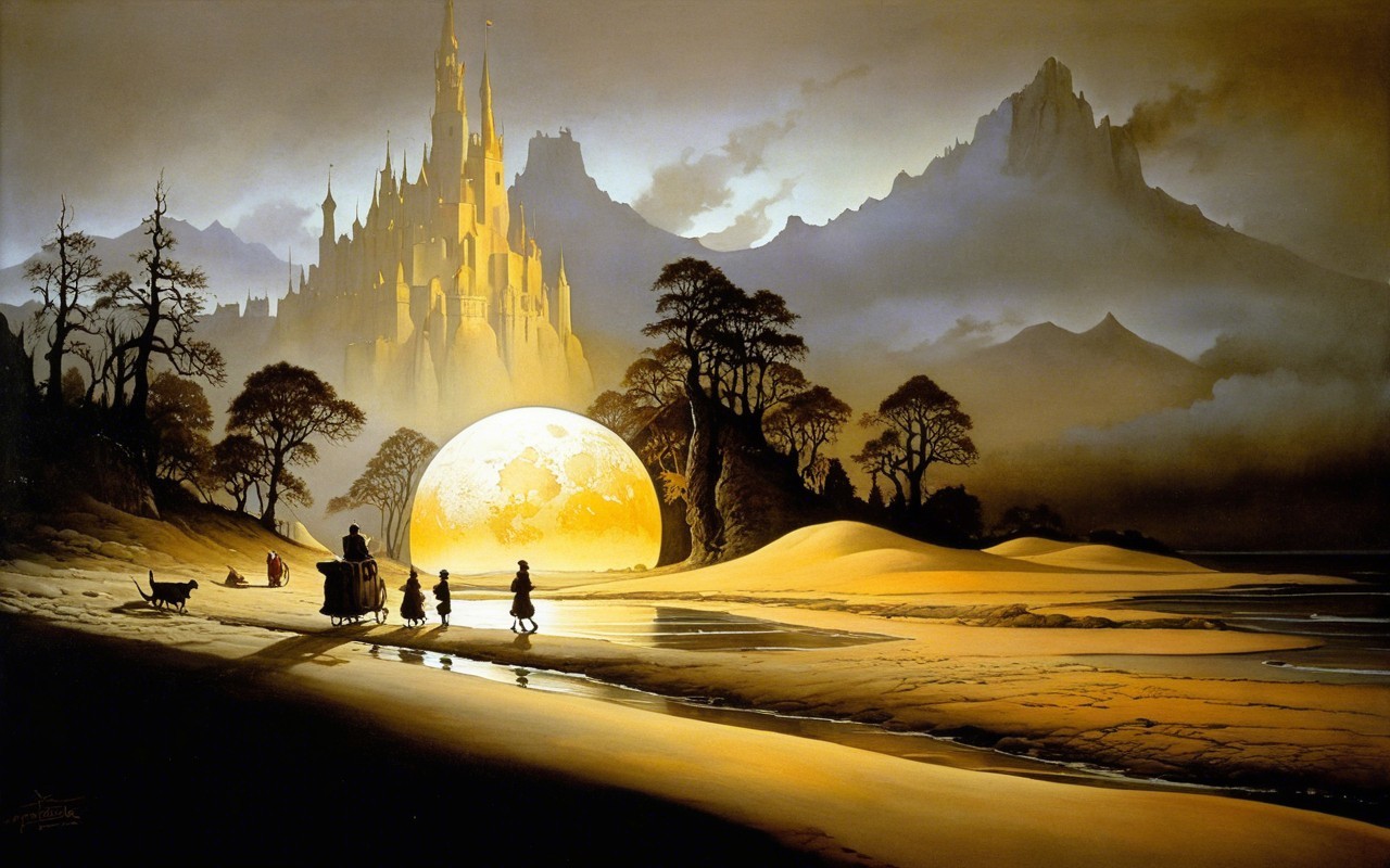 Mystical Landscape with Castle and Moonrise Scene