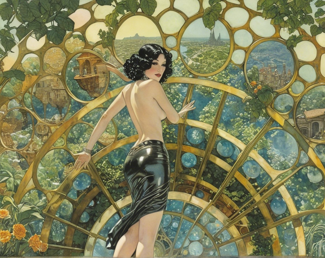Art Piece of Woman by Ornate Circular Window