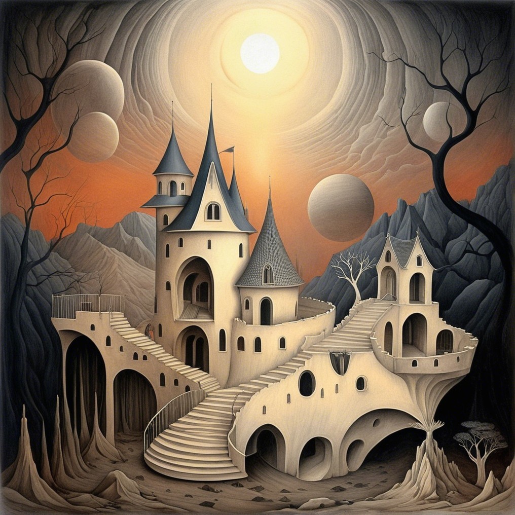 Surreal Castle on Rocky Landscape with Ethereal Glow