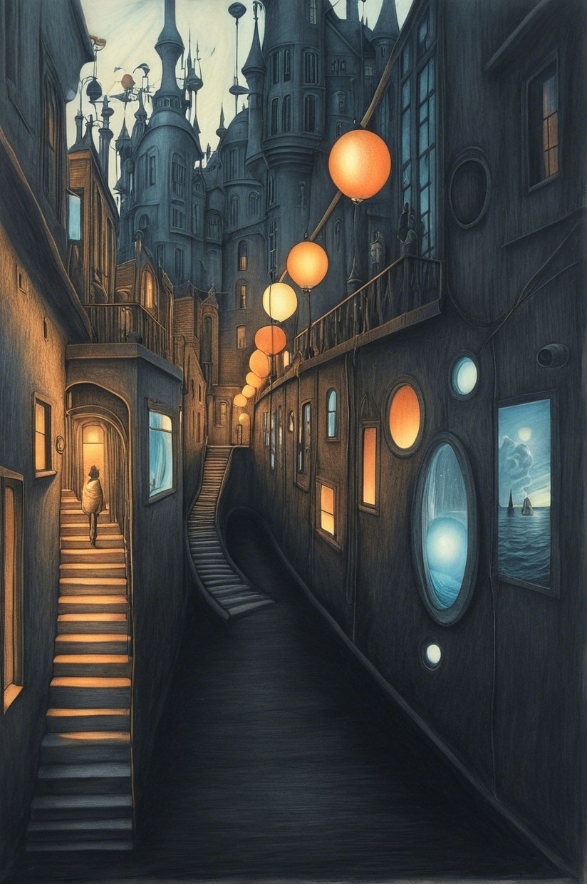 Whimsical Alleyway in a Fantastical City Scene