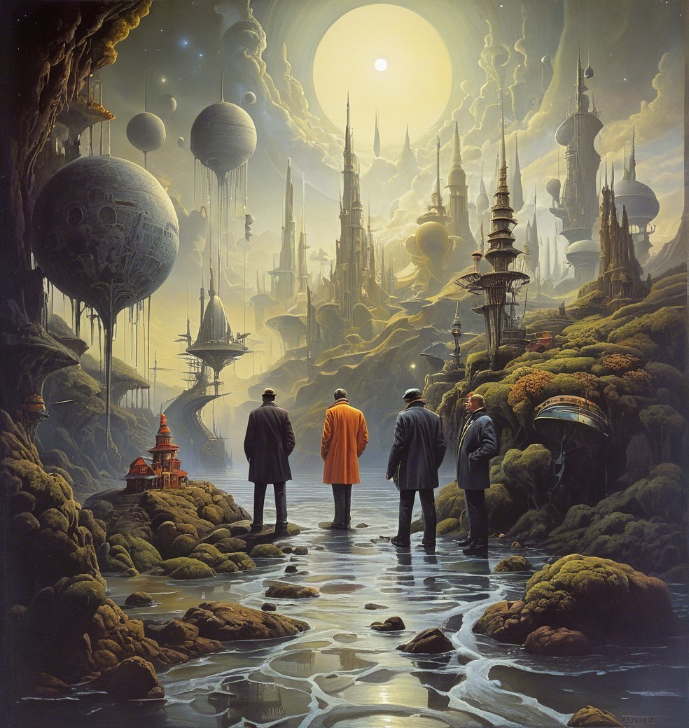 Surreal Landscape with Figures and Otherworldly City