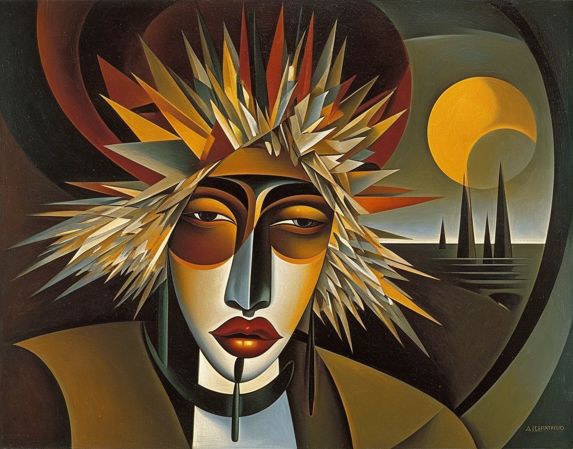 Stylized Figure Against Dramatic Sunset Background