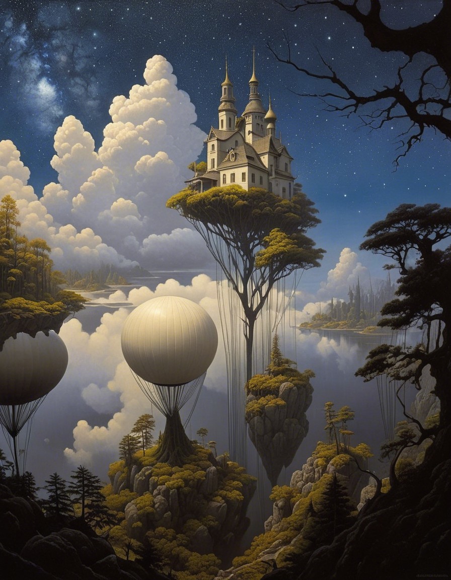Whimsical Floating Castle in a Dreamy Night Sky