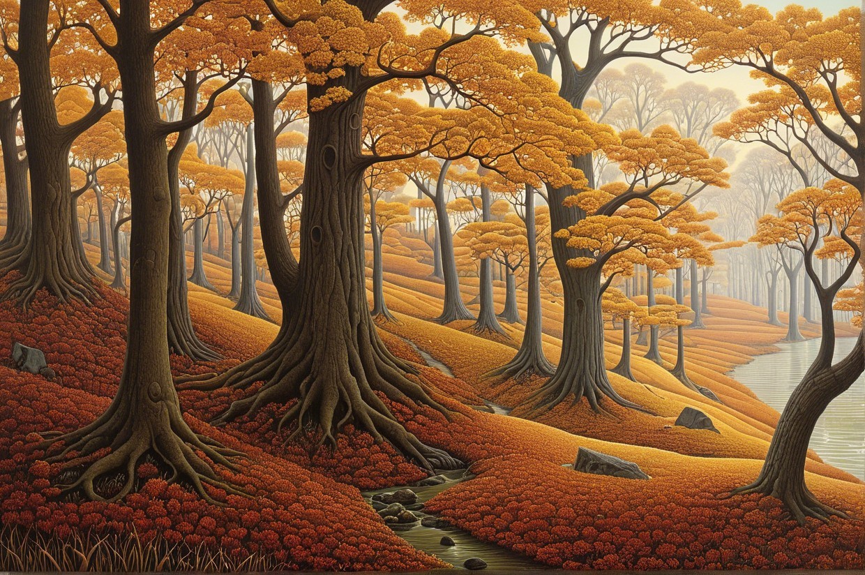 Serene Autumn Landscape with Trees and Stream