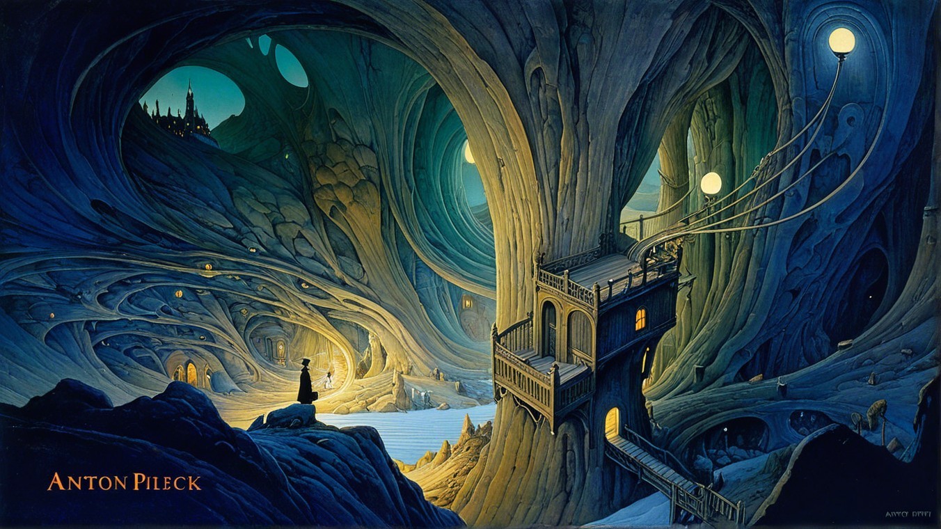 Fantastical Underground Scene with Rock Formations