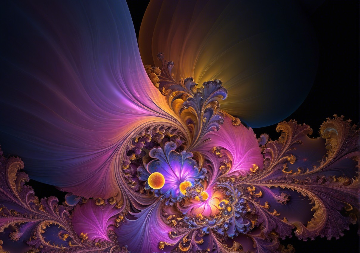 Vibrant Fractal Design with Cosmic Floral Themes