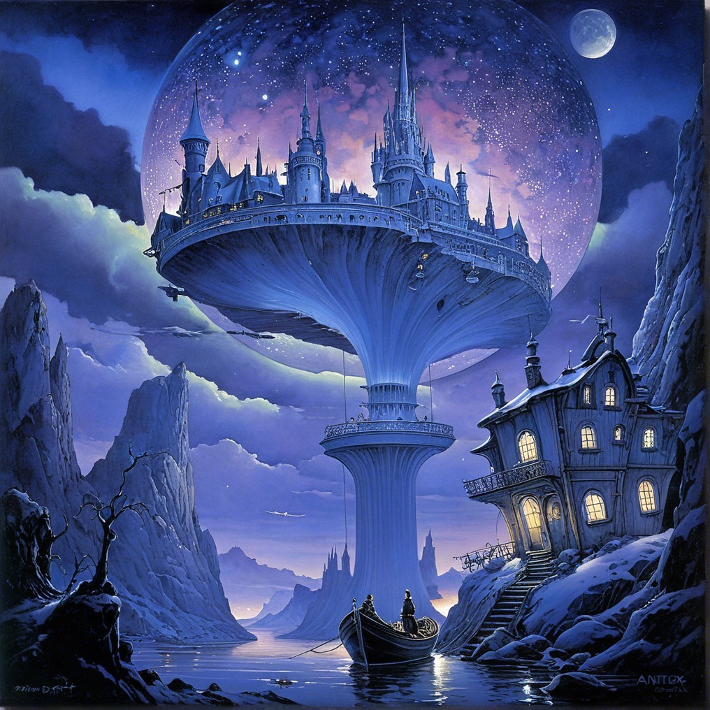 Floating Castle Under a Starry Night Sky