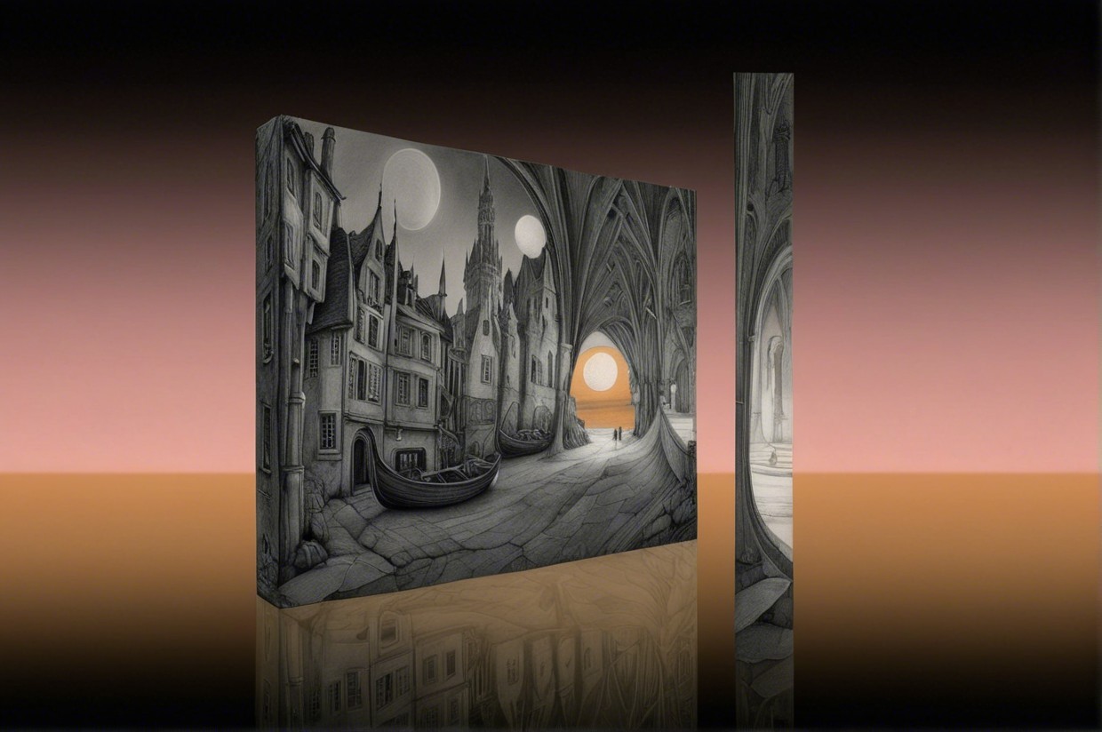 Surreal Black and White Gothic Cityscape Landscape