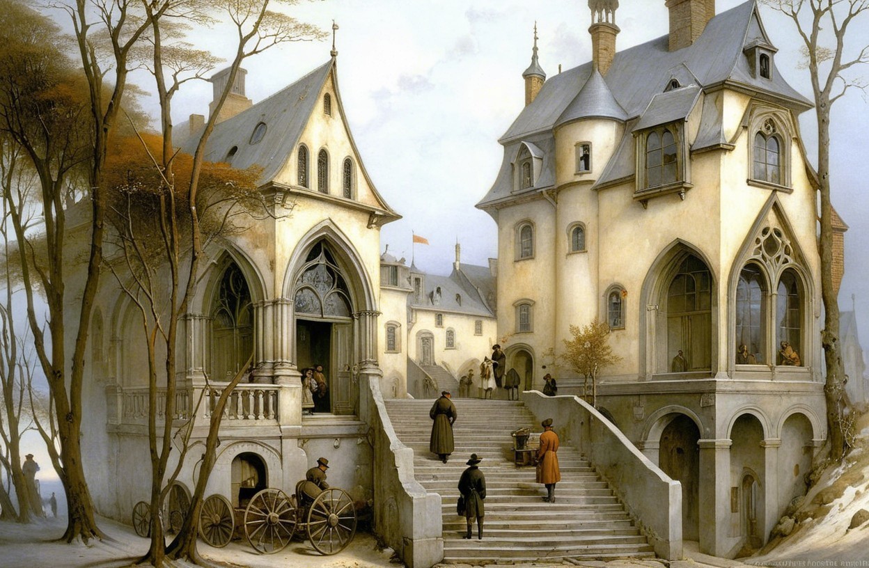 Gothic Castle Structure in a Serene Landscape