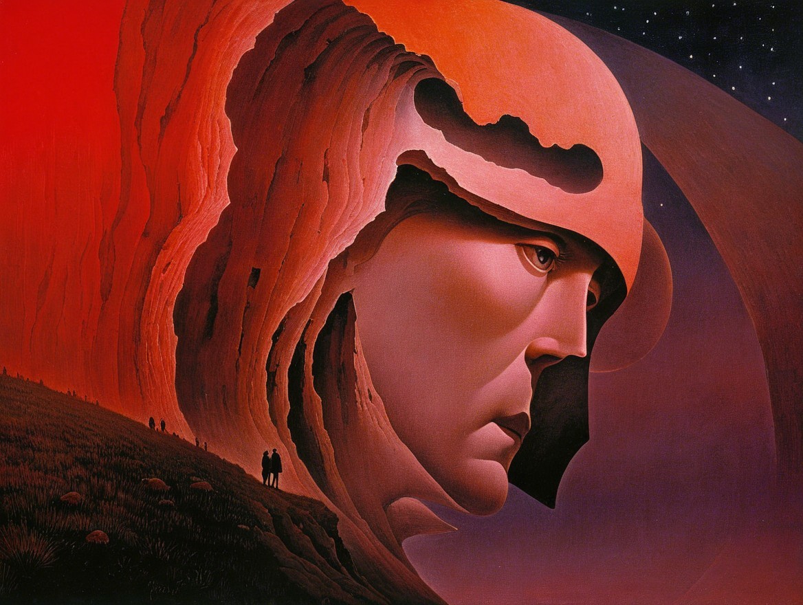 Surreal Landscape with Contemplative Rocky Face