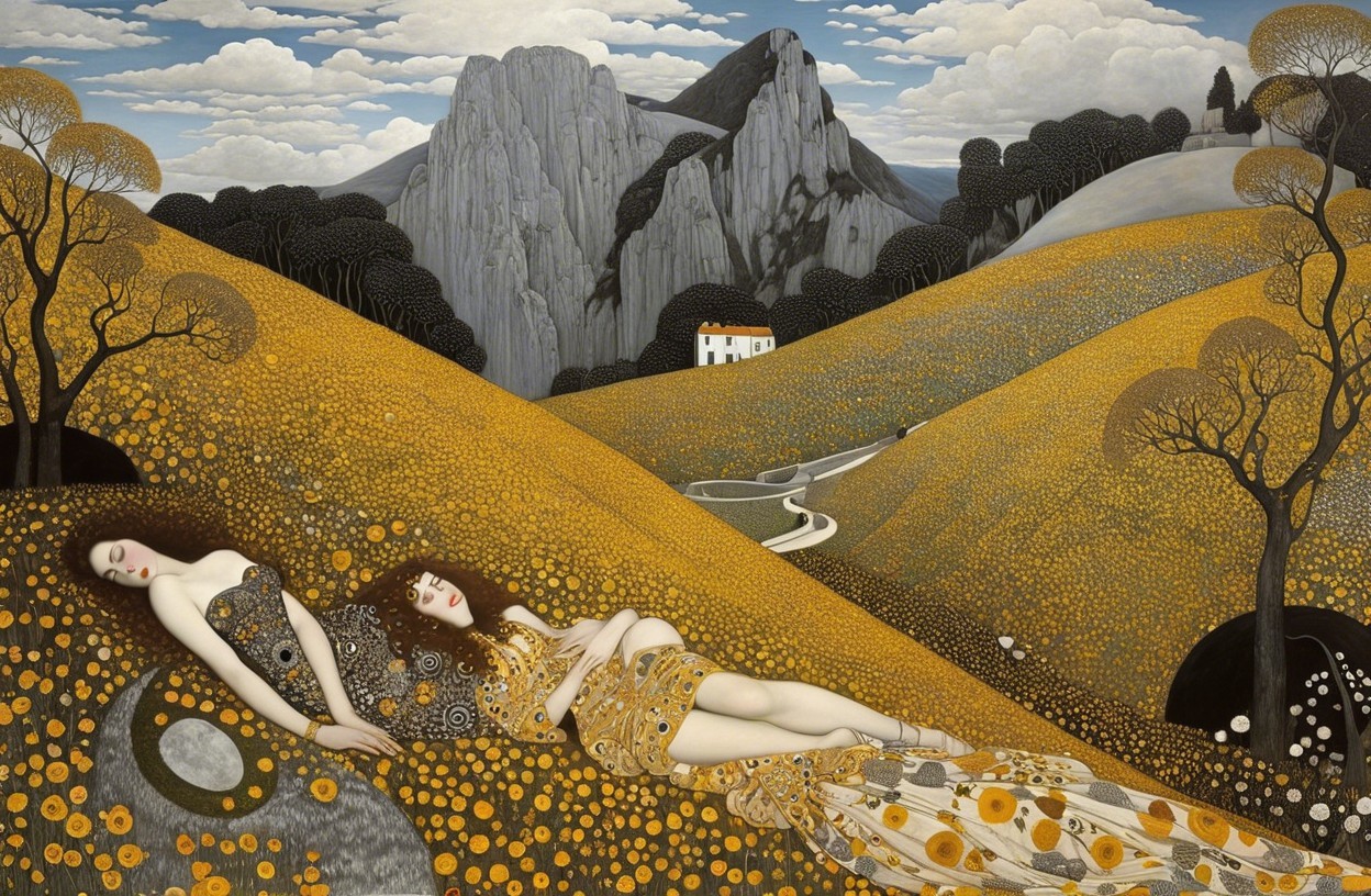 Serene Women in a Vibrant Golden Landscape