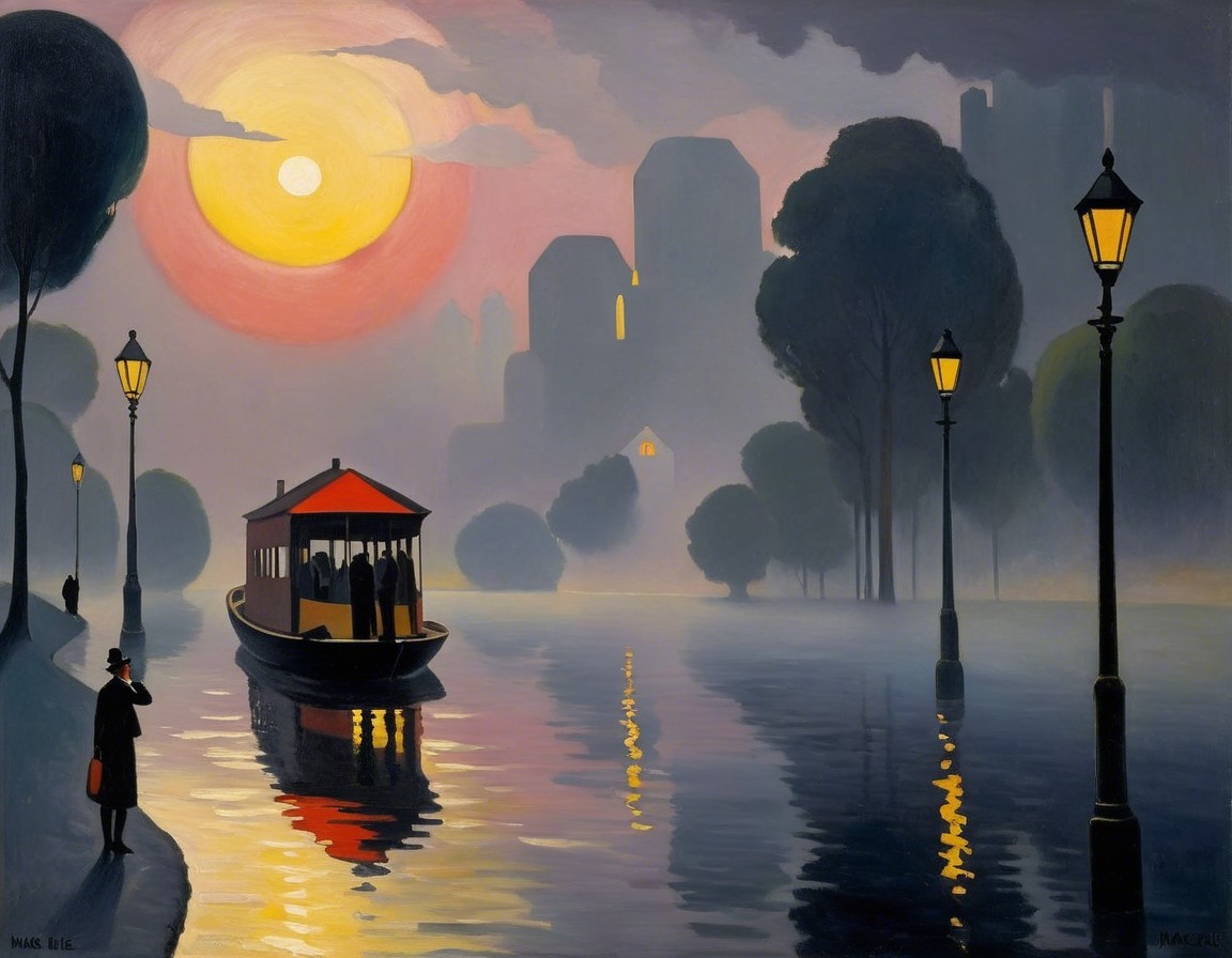 Tranquil River Scene at Sunset with Vintage Elements