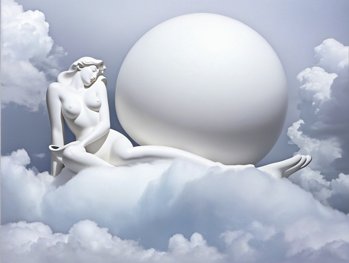 Minimalist Sculpture of Reclining Female Figure in Clouds