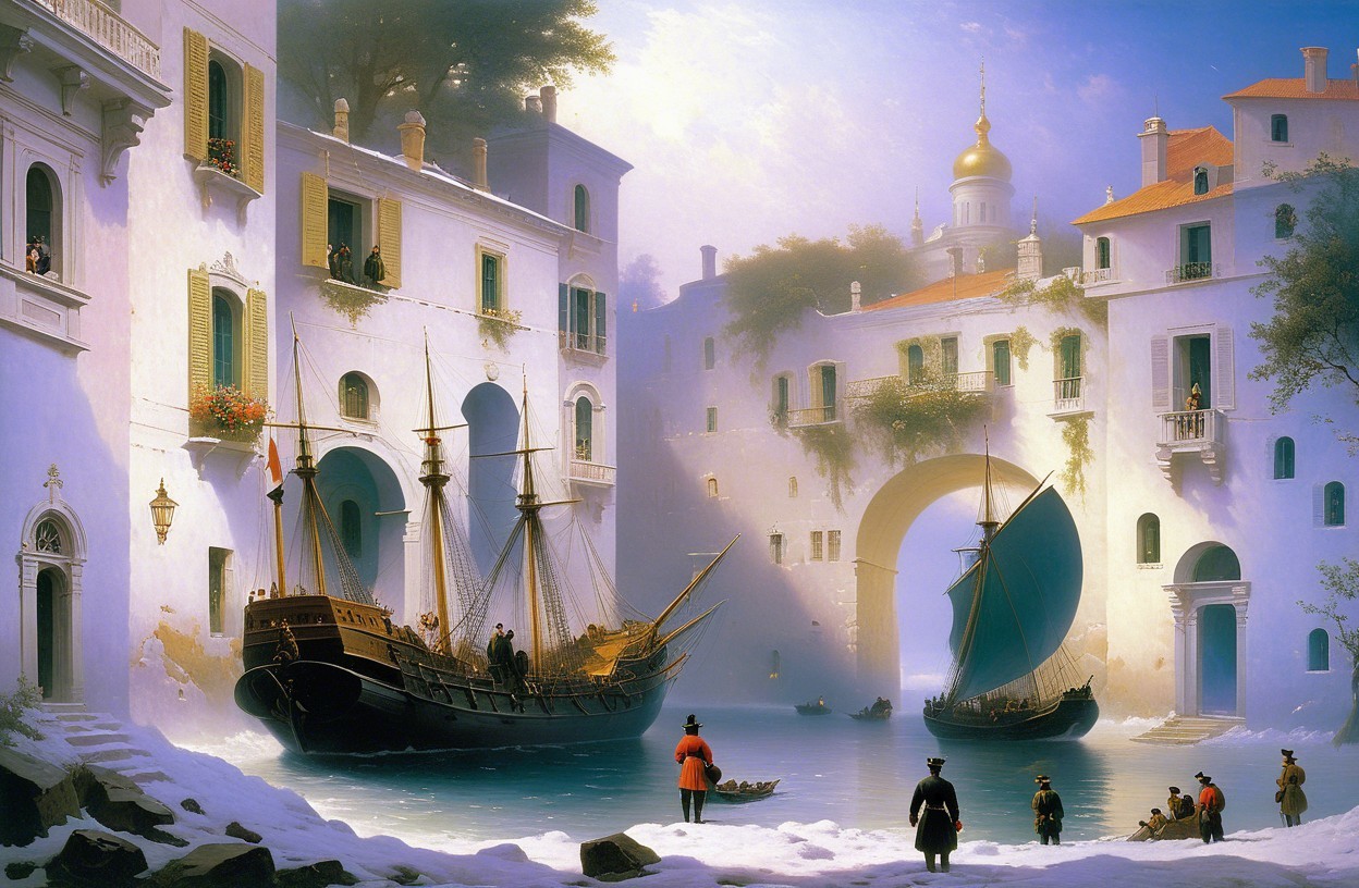 Tranquil Waterfront Scene with Historic Architecture