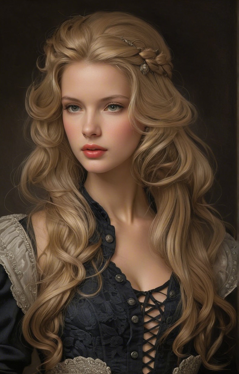 Young woman in elegant dress with flowing blonde hair