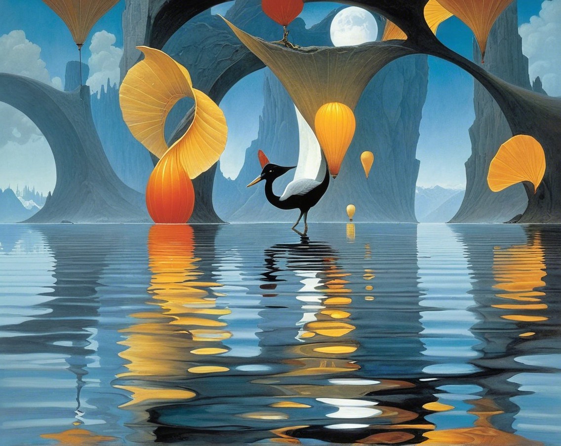 Surreal Landscape with Vibrant Colors and Ethereal Elements