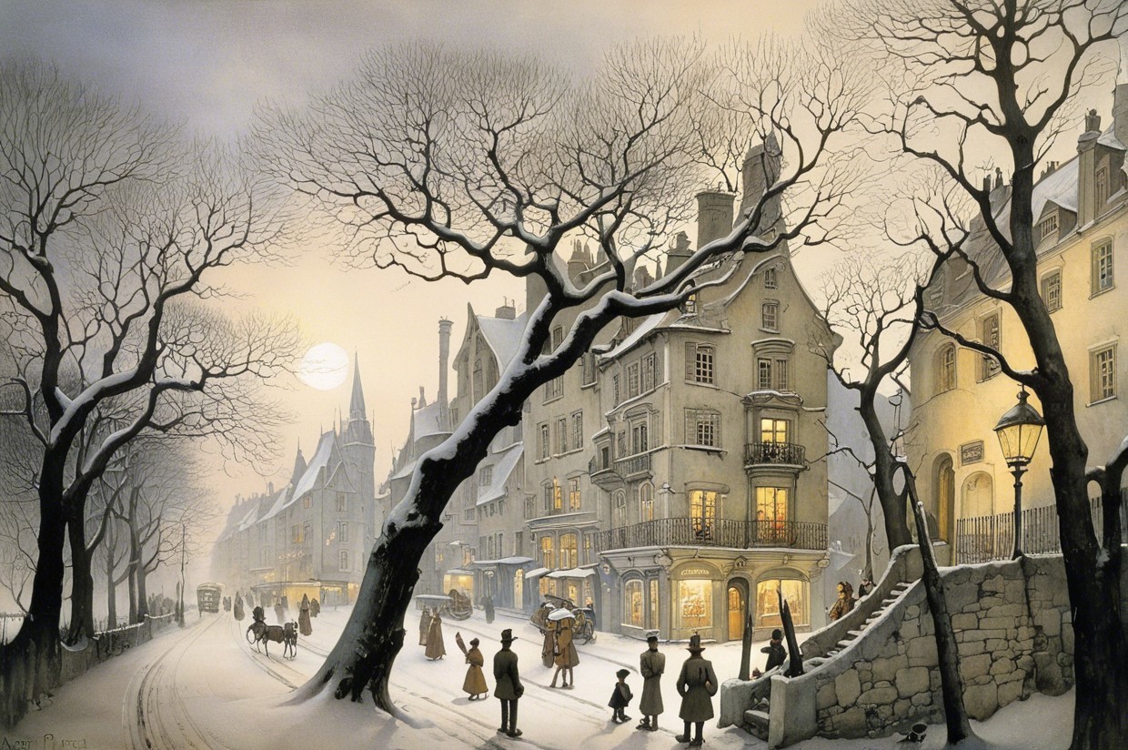 Serene Winter Scene of a Snowy Quaint Town