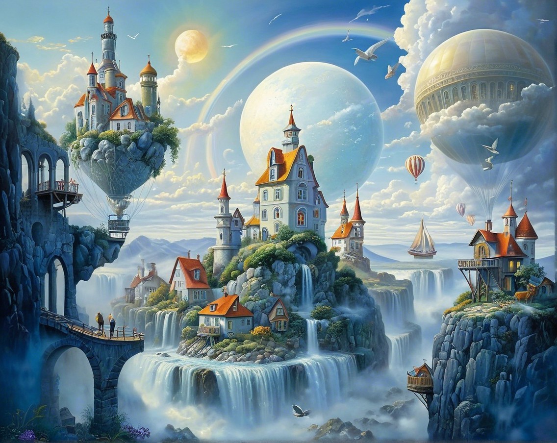 Floating Islands with Castles and Waterfalls