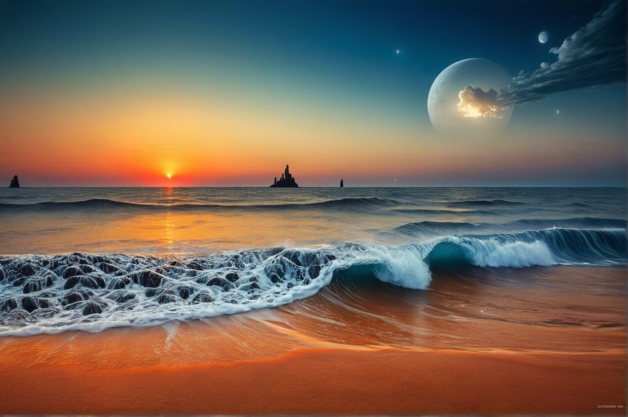 Coastal Sunset with Vibrant Sky and Rocky Formation