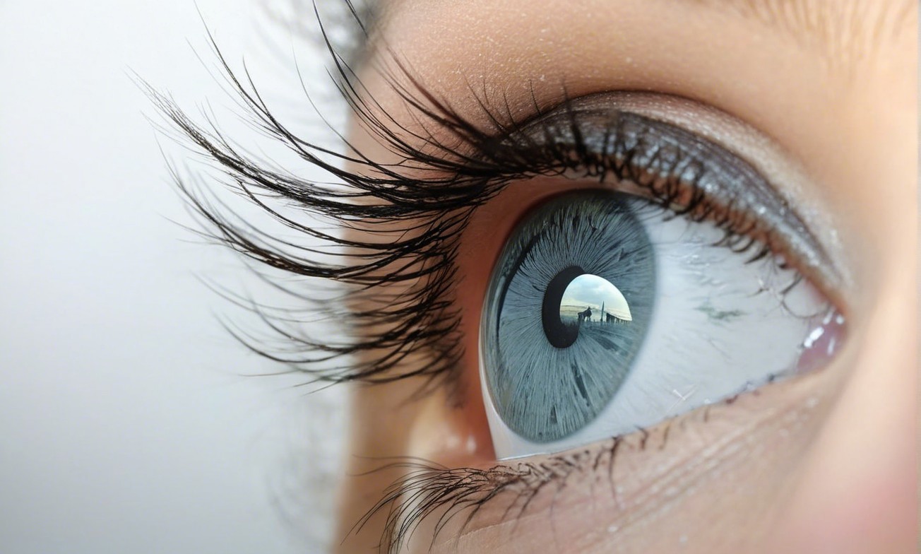 Close-Up of a Detailed Human Eye with Landscape Reflection