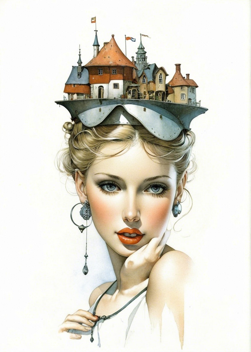 Surreal Portrait of a Young Woman with Imaginative Landscape