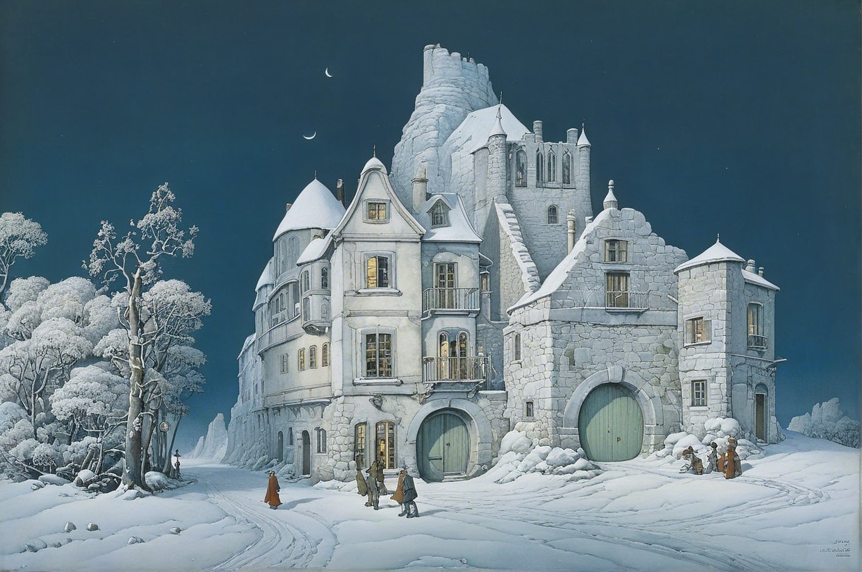 Winter Scene with Castle and Snow-Covered Trees
