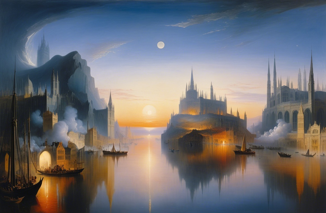 Twilight Landscape with a Mystical City on Water