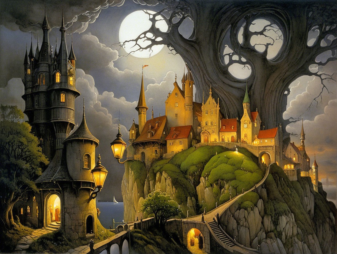 Whimsical Fairytale Village in a Magical Landscape