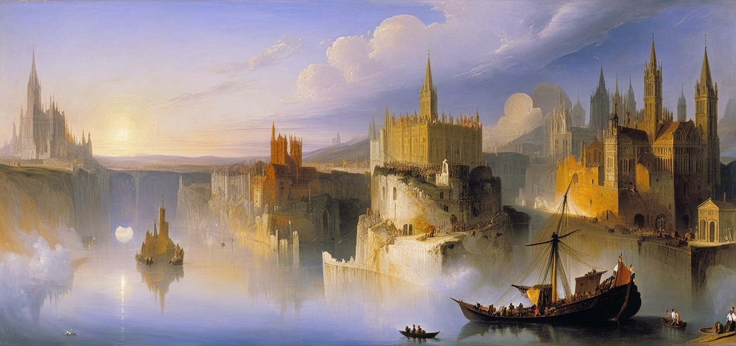Serene Landscape with Castles and Tranquil River