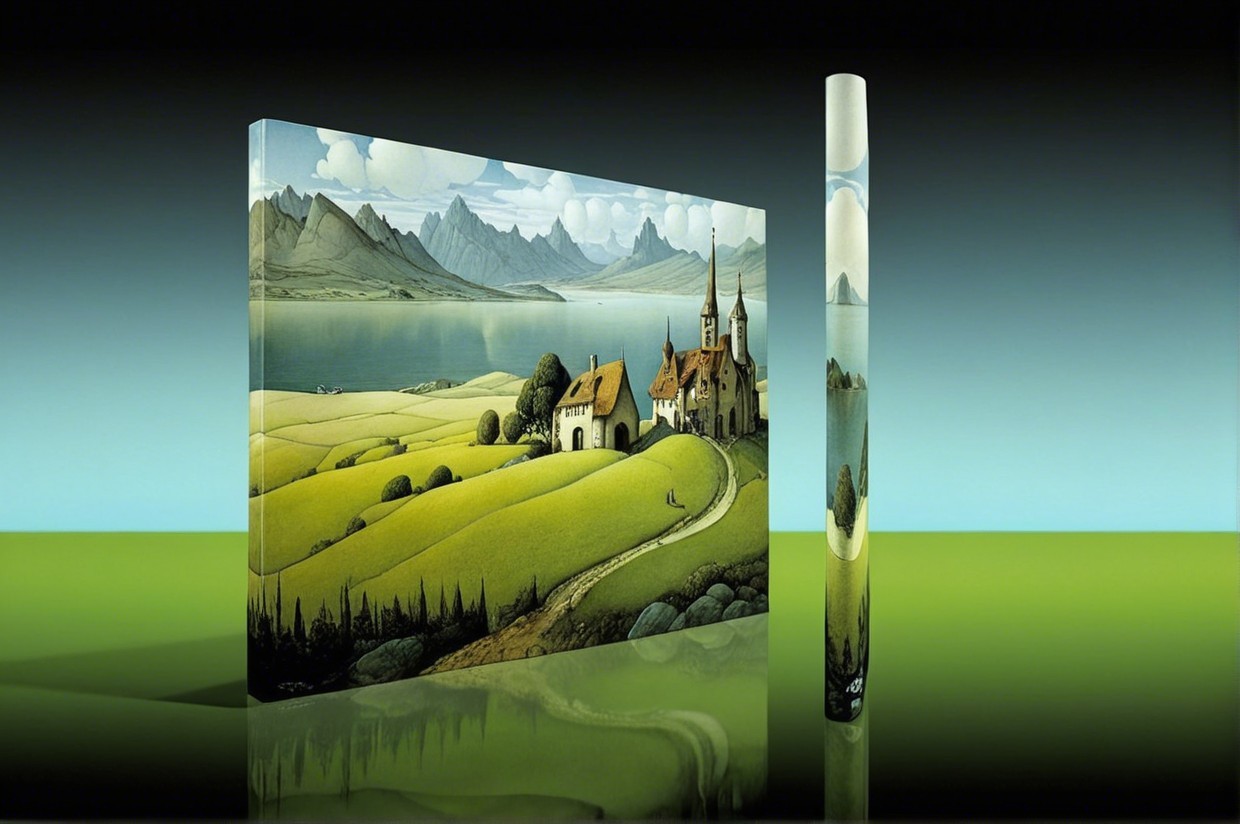 Vibrant Surreal Landscape with Hills and Lake