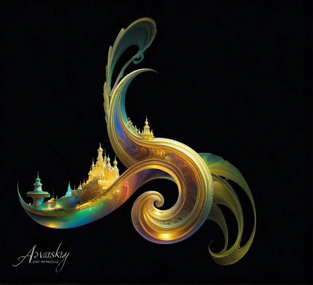 Abstract Design with Golden and Teal Elements