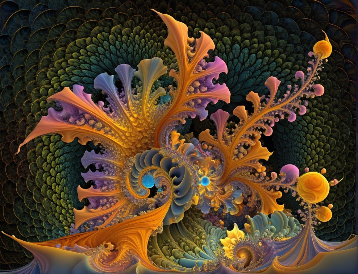 Vibrant Fractal Artwork with Swirling Patterns and Colors