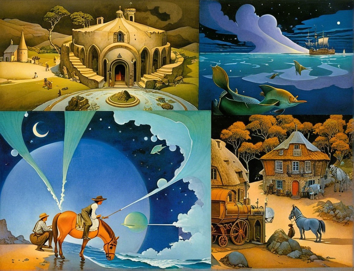 Surreal Landscape with Four Distinct Scenes