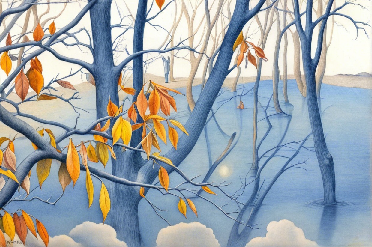 Serene Autumn Landscape with Reflective Water and Trees