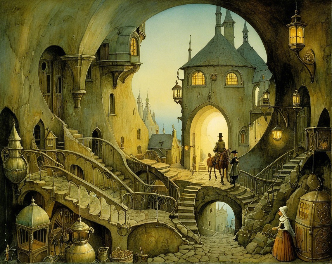 Enchanting Town with Unique Architecture and Lanterns
