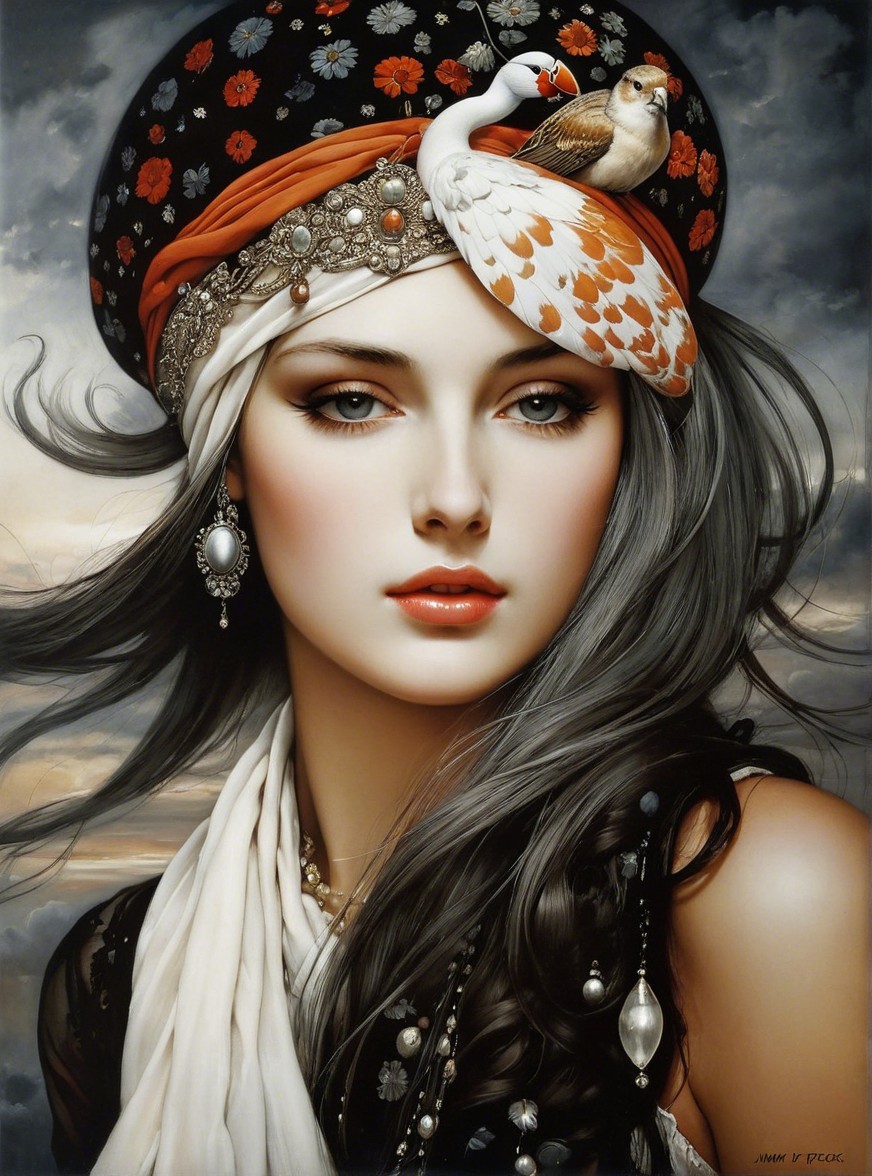 Portrait of a Woman with Floral Headdress and Jewelry