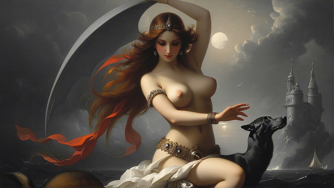 Fantasy Scene of a Mystical Woman by the Sea