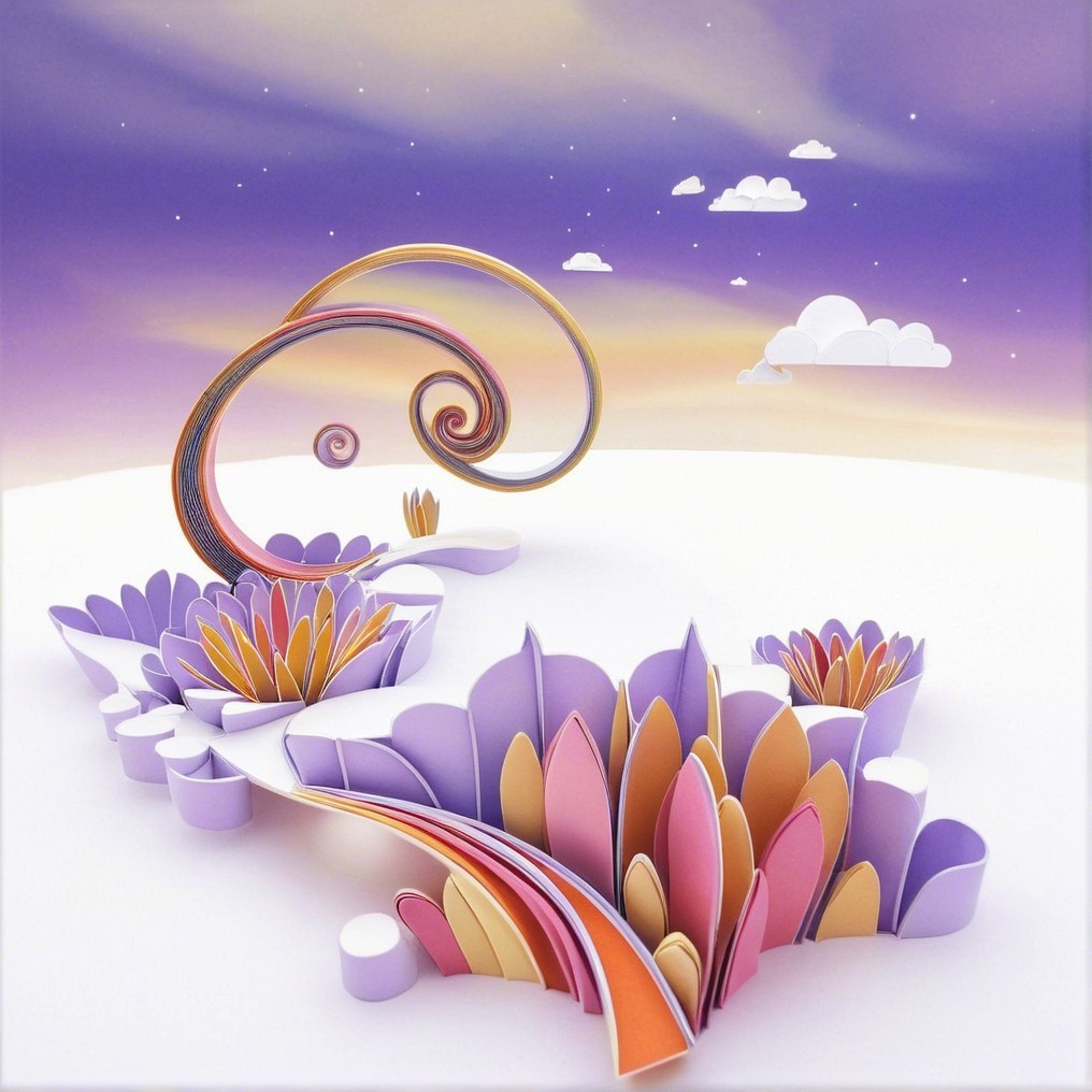 Whimsical Paper-Cut Landscape with Colorful Formations