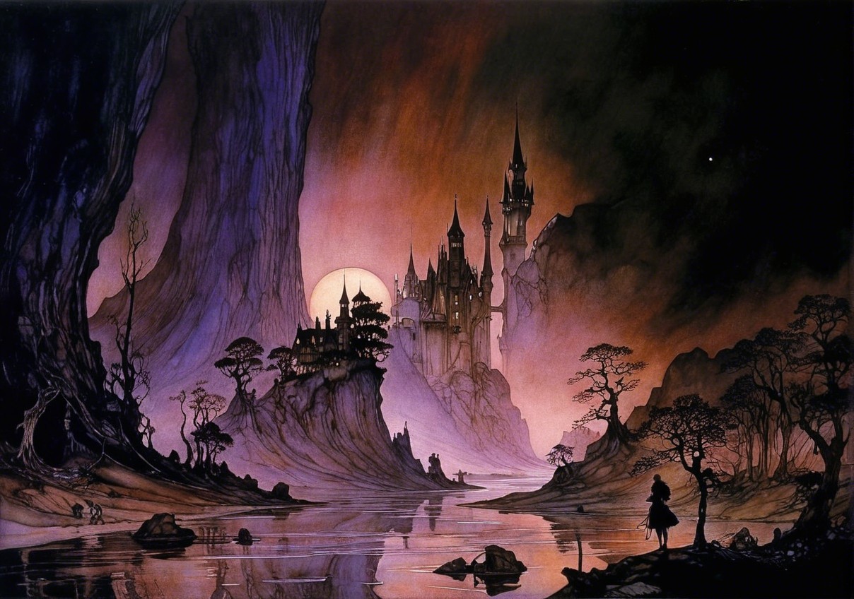 Majestic Castle in Mystical Landscape at Twilight