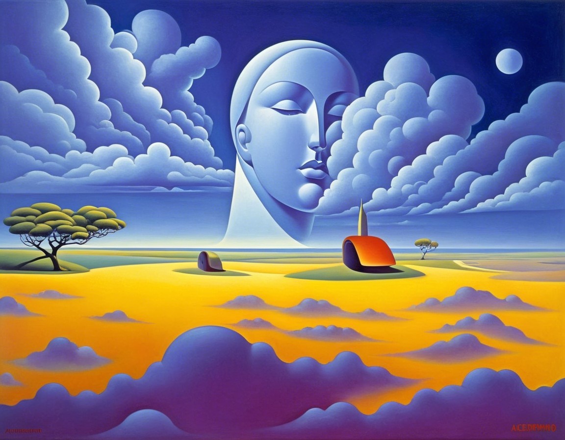 Surreal Landscape with Serene Face and Vibrant Clouds